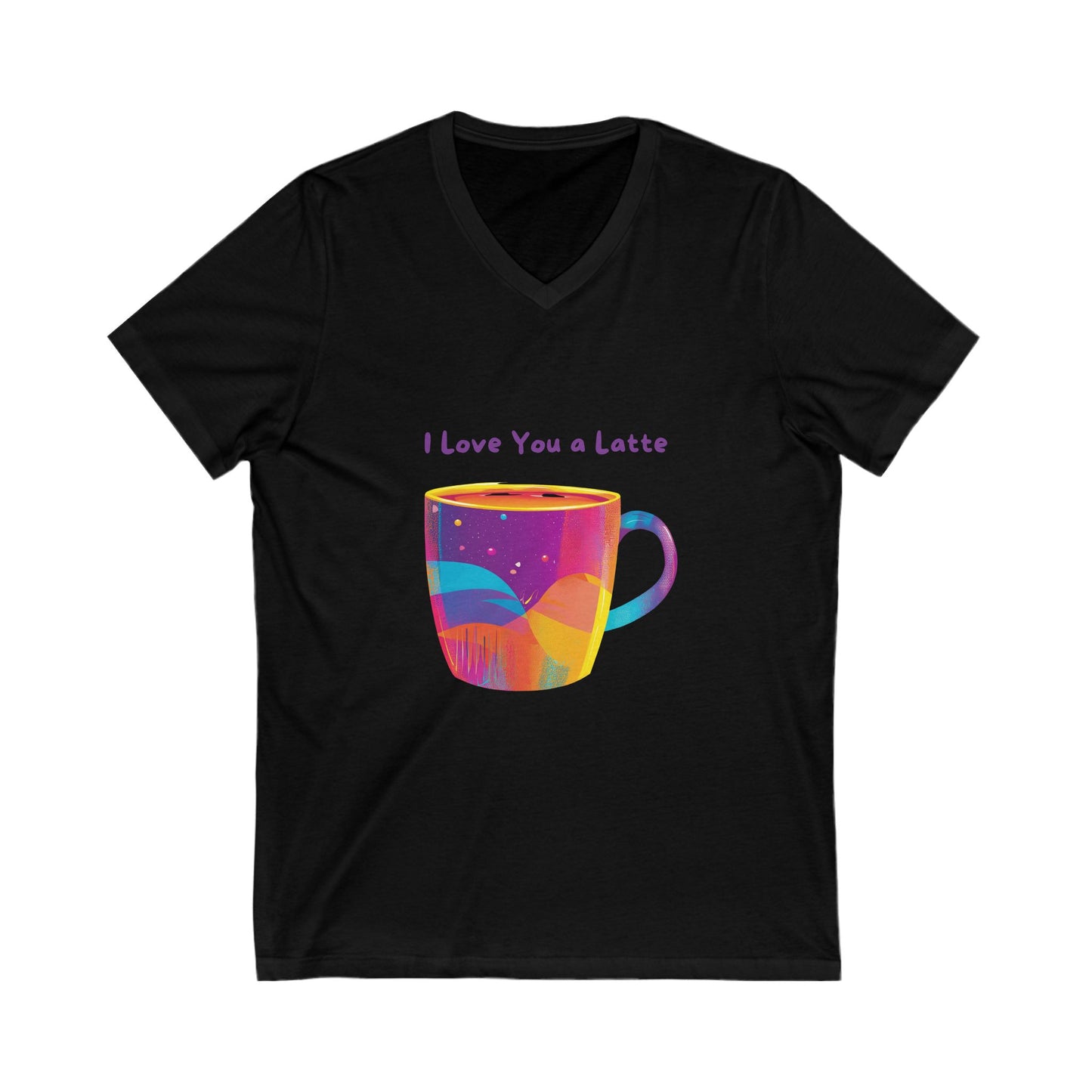 I Love You a Latte V-Neck T-Shirt | Kawaii Coffee Cup Rainbow Design | Unisex Tee