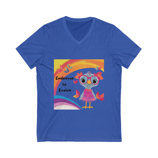 Kawaii Owl Evolution V-Neck T-Shirt | Inspirational Cute Rainbow Design | Empowerment Tee