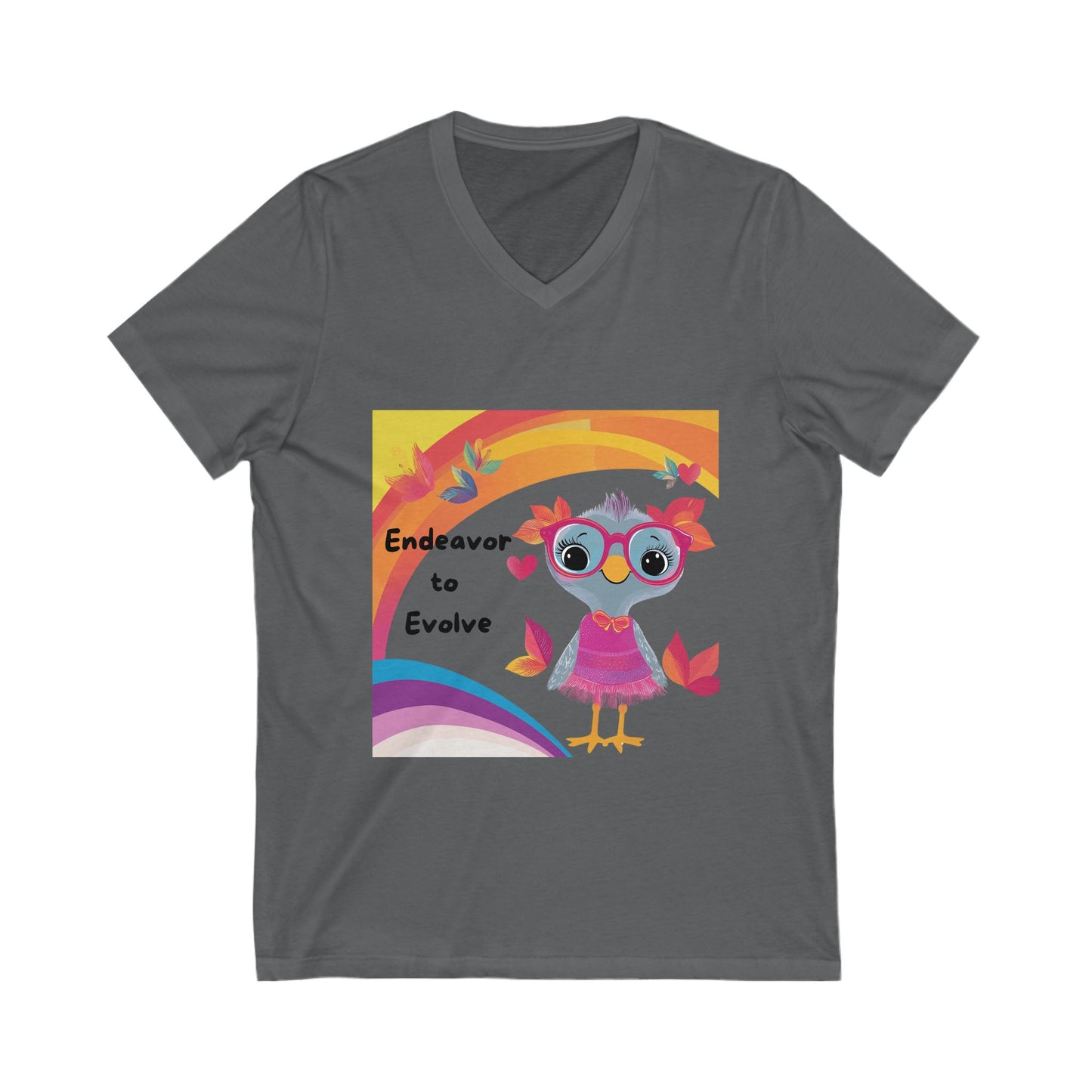Kawaii Owl Evolution V-Neck T-Shirt | Inspirational Cute Rainbow Design | Empowerment Tee