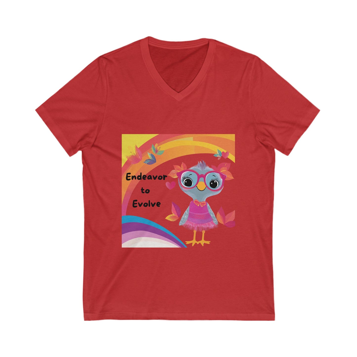 Kawaii Owl Evolution V-Neck T-Shirt | Inspirational Cute Rainbow Design | Empowerment Tee