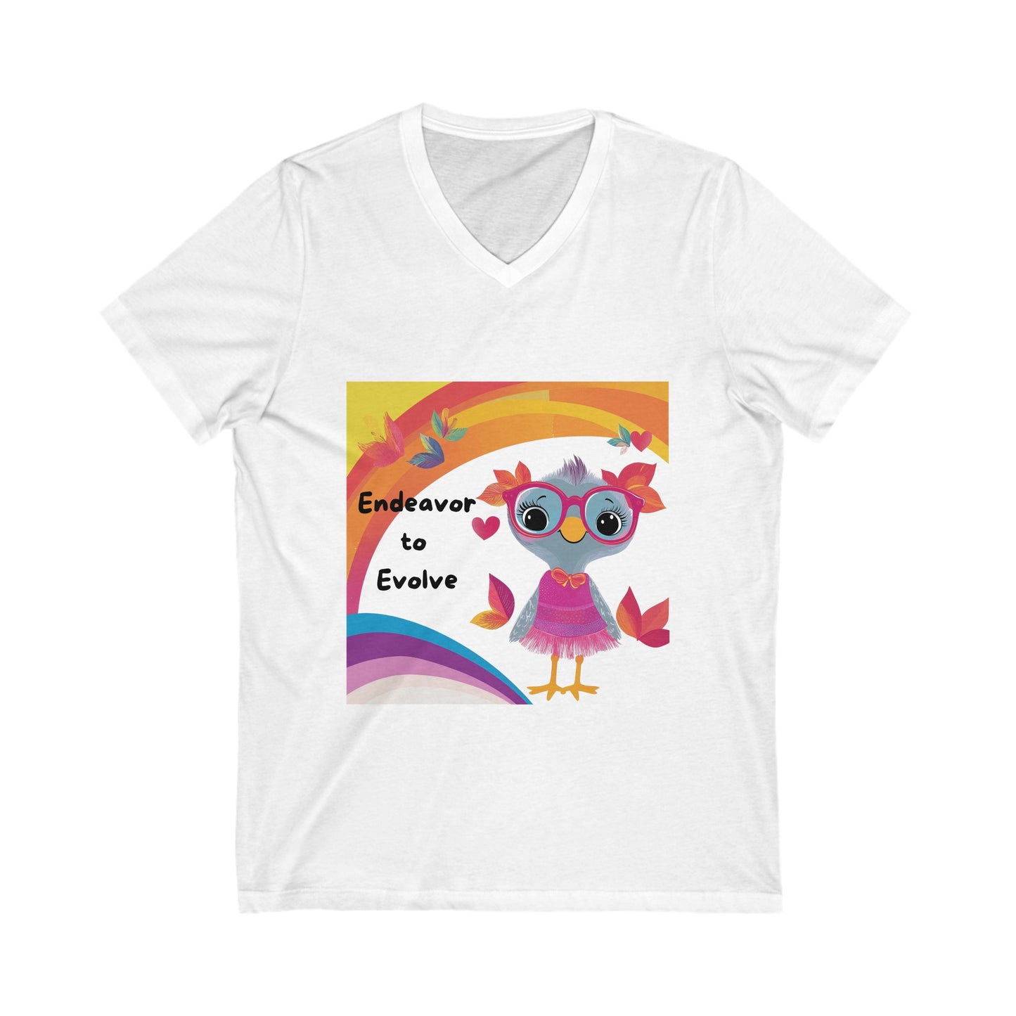 Kawaii Owl Evolution V-Neck T-Shirt | Inspirational Cute Rainbow Design | Empowerment Tee