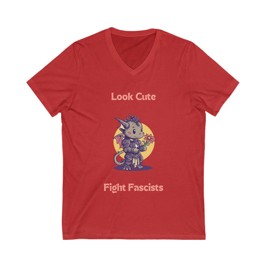 Kawaii Dragon Warrior V-Neck | Cute Activism Statement Tee | Resistance Fashion