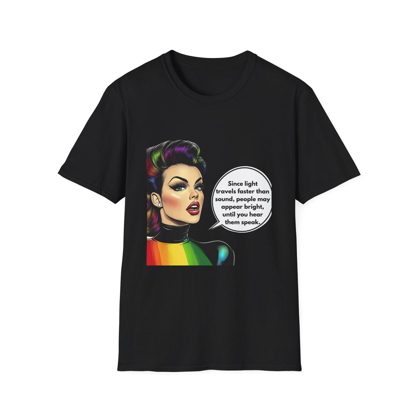 Rainbow Pride Retro Comic Woman T-Shirt | LGBTQ+ Activist Tee