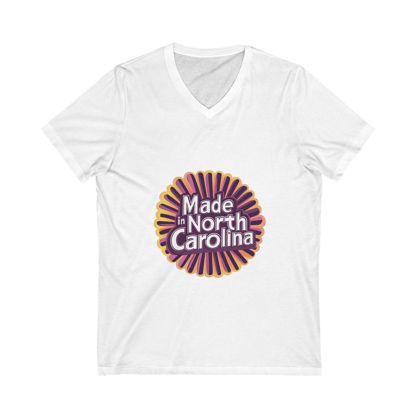 Made in North Carolina Retro V-Neck | Vintage State Pride Sunburst Design | Unisex Tee