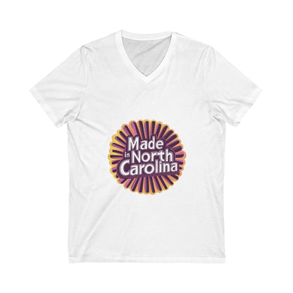 Made in North Carolina Retro V-Neck | Vintage State Pride Sunburst Design | Unisex Tee