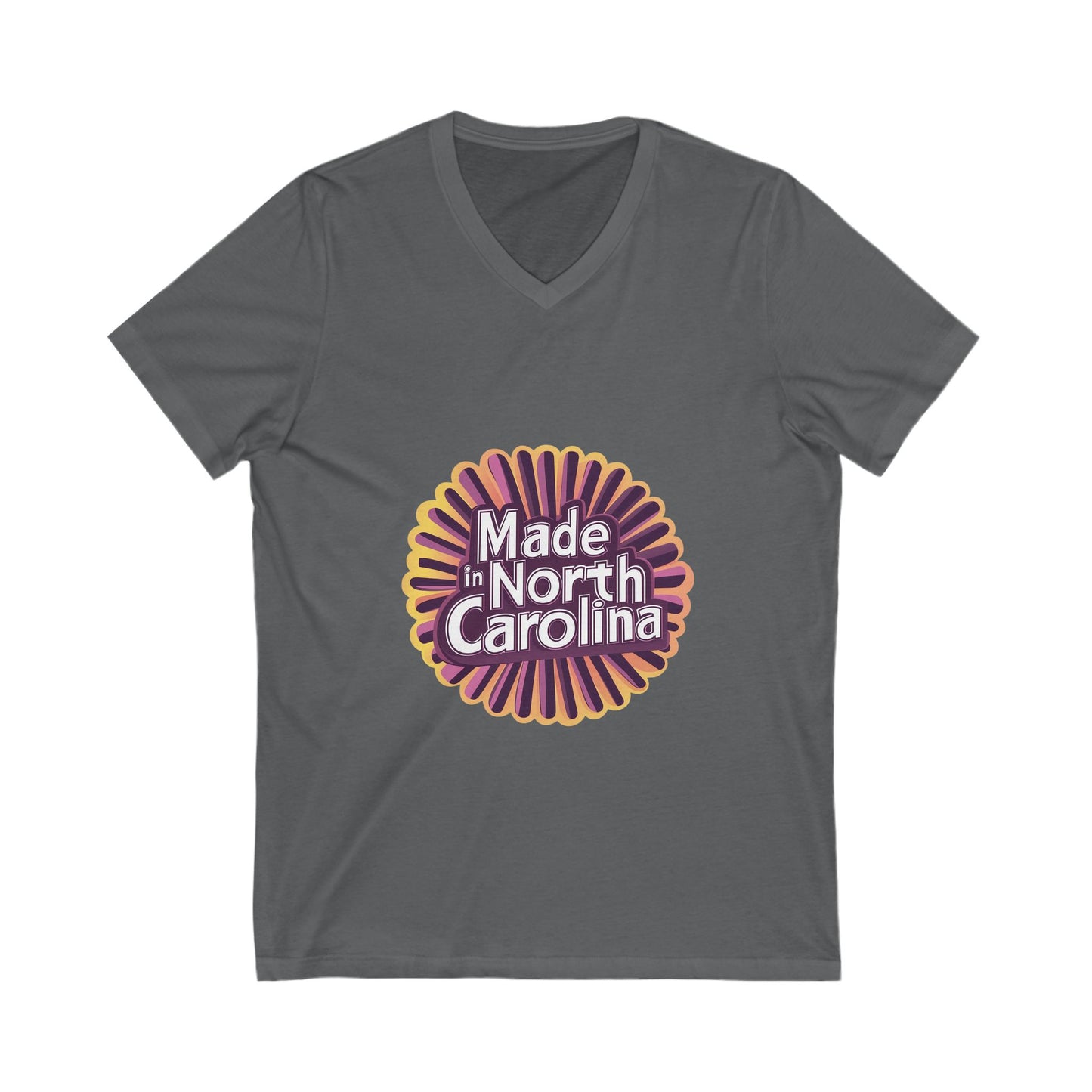 Made in North Carolina Retro V-Neck | Vintage State Pride Sunburst Design | Unisex Tee