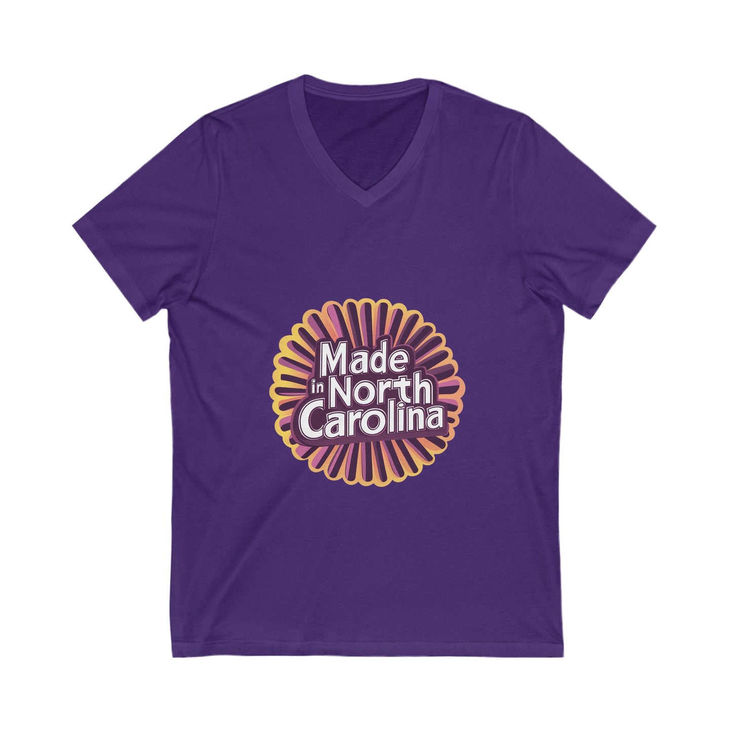 Made in North Carolina Retro V-Neck | Vintage State Pride Sunburst Design | Unisex Tee