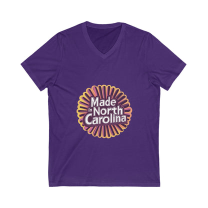 Made in North Carolina Retro V-Neck | Vintage State Pride Sunburst Design | Unisex Tee