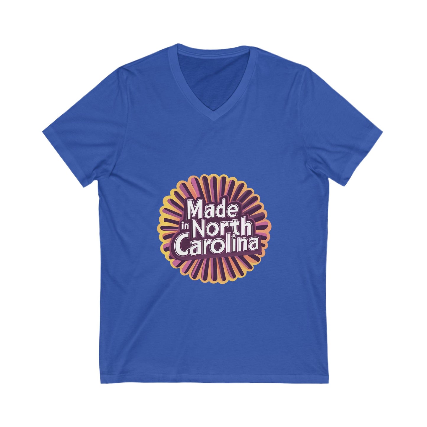Made in North Carolina Retro V-Neck | Vintage State Pride Sunburst Design | Unisex Tee