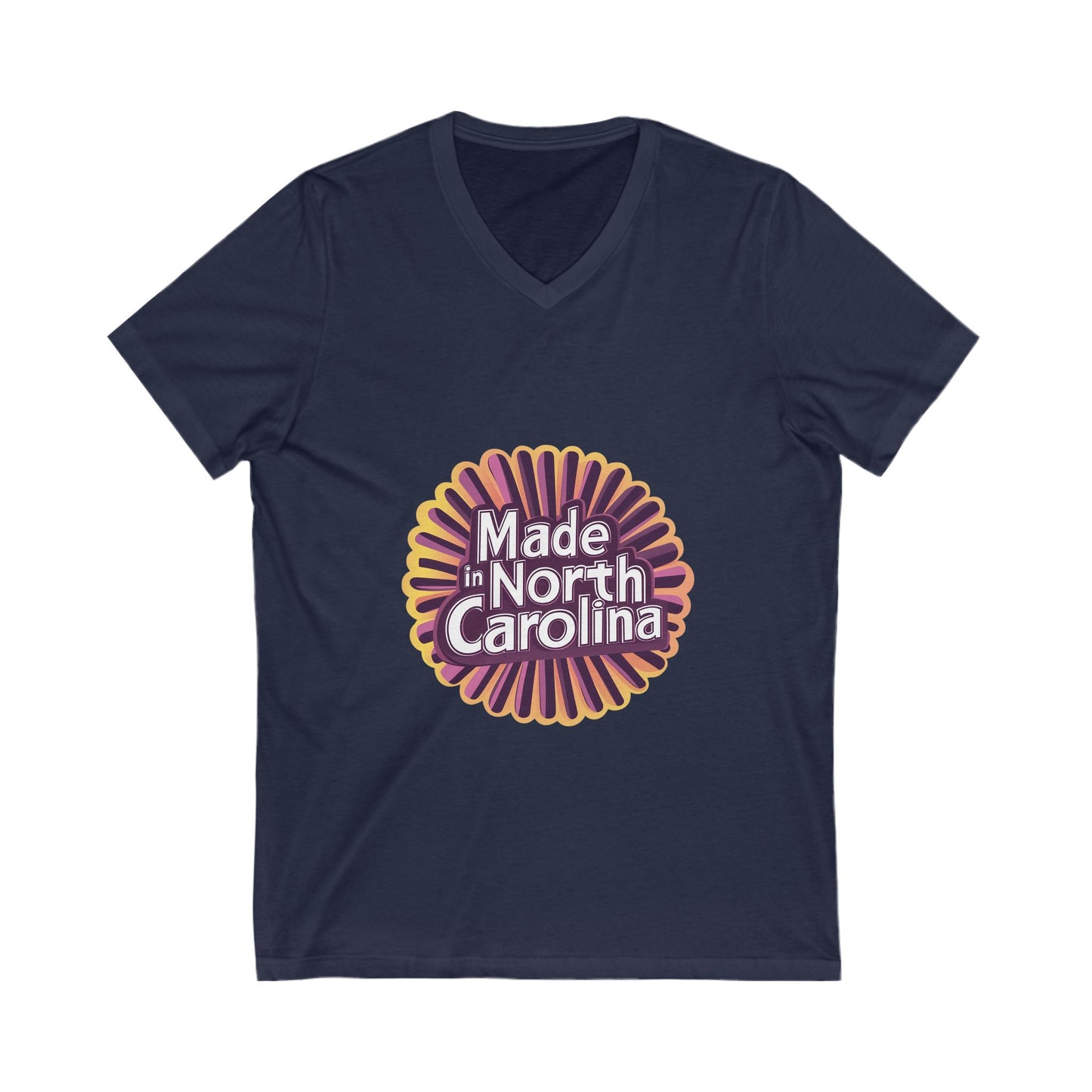 Made in North Carolina Retro V-Neck | Vintage State Pride Sunburst Design | Unisex Tee