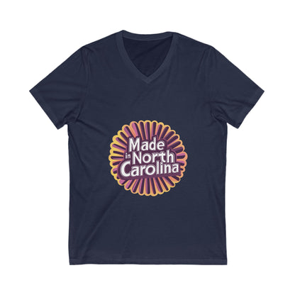Made in North Carolina Retro V-Neck | Vintage State Pride Sunburst Design | Unisex Tee