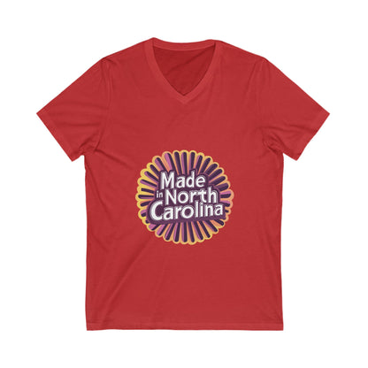Made in North Carolina Retro V-Neck | Vintage State Pride Sunburst Design | Unisex Tee