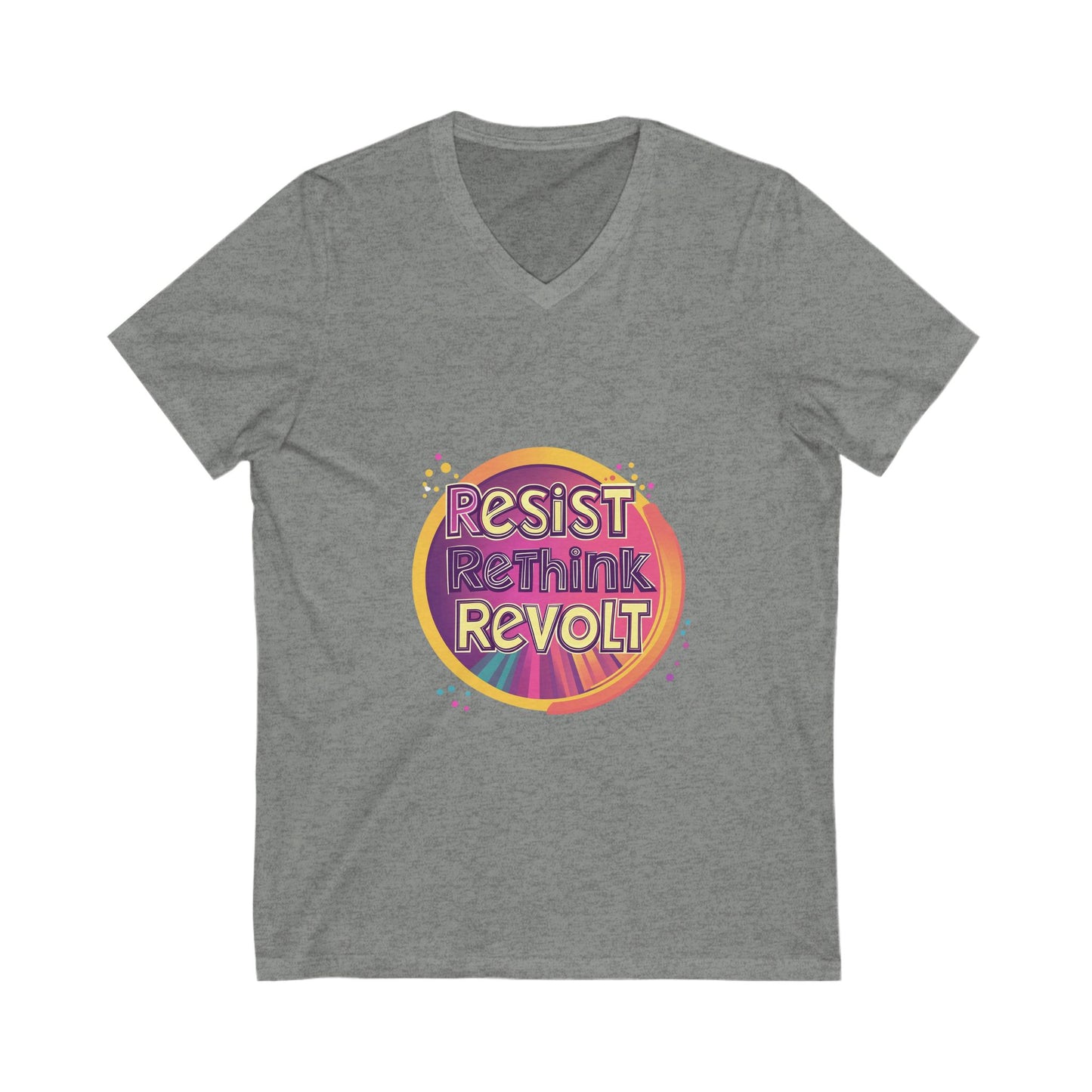 Resist Rethink Revolt V-Neck T-Shirt | Retro Activist Circle Design | Progressive Unisex Tee