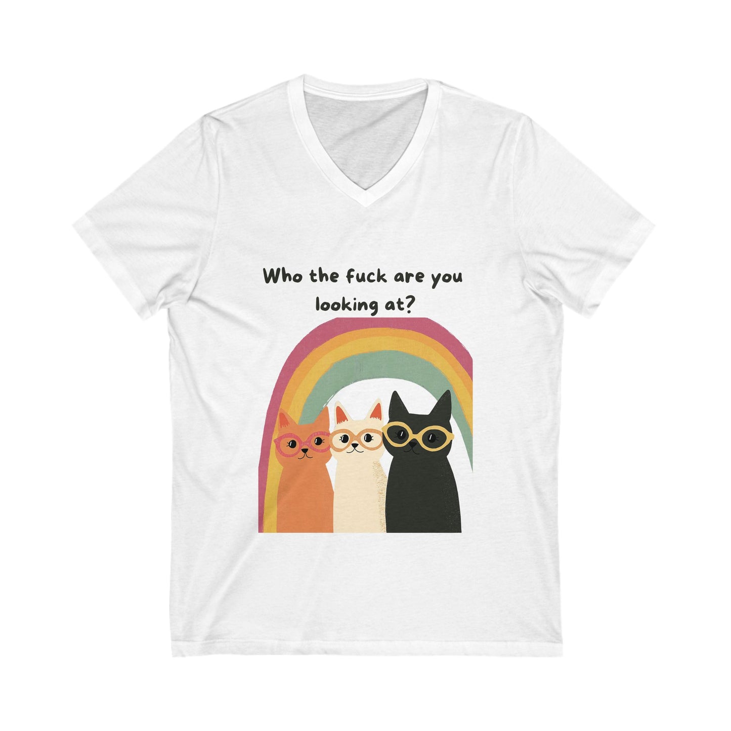 Sassy Cats Rainbow V-Neck T-Shirt | Funny Pet Lover Gift | Three Cats Design