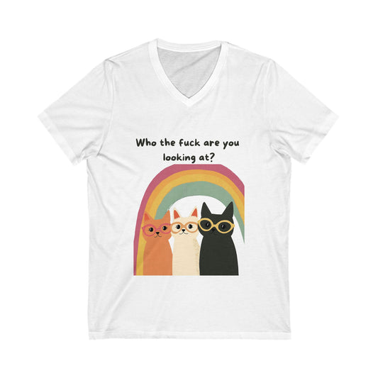 Sassy Cats Rainbow V-Neck T-Shirt | Funny Pet Lover Gift | Three Cats Design