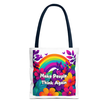 Rainbow Floral "Make People Think Again" Activist Tote Bag