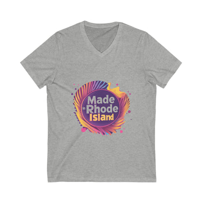 Made in Rhode Island V-Neck T-Shirt | Retro State Pride Design | Vintage Local Tee