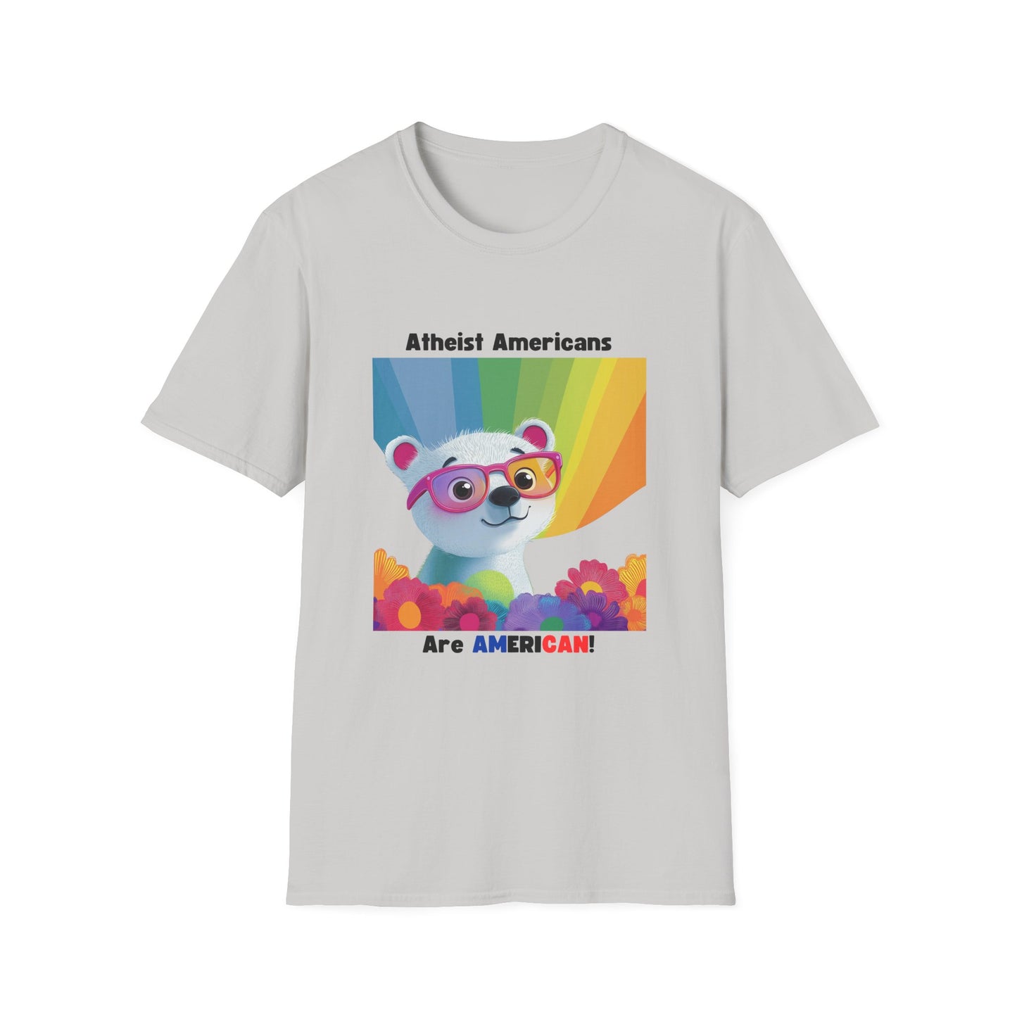 Cute Atheist Pride Bear Rainbow T-Shirt | Kawaii Activism Unisex Tee
