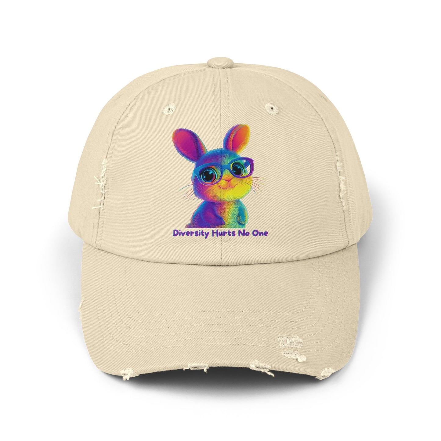 Rainbow Bunny "Diversity Hurts No One" Distressed Dad Hat | LGBTQ Pride Cap