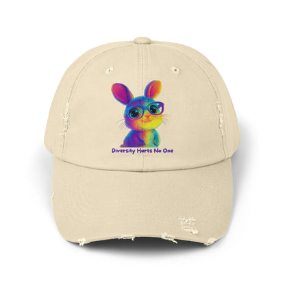 Rainbow Bunny "Diversity Hurts No One" Distressed Dad Hat | LGBTQ Pride Cap
