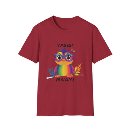 Rainbow Owl YASSS MA'AM T-Shirt | LGBTQ+ Pride Kawaii Tee | Cute Empowerment Gift