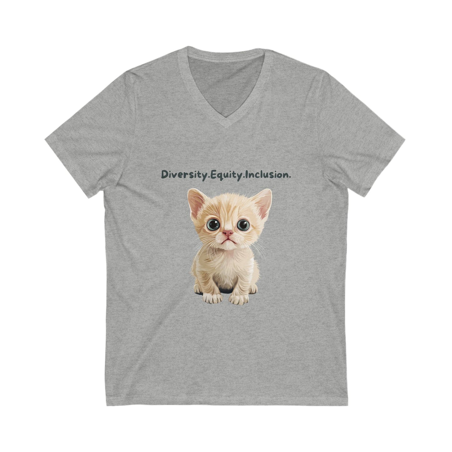 Diversity Equity Inclusion Cat V-Neck | Cute DEI Kitten T-Shirt | Social Justice Pet Tee