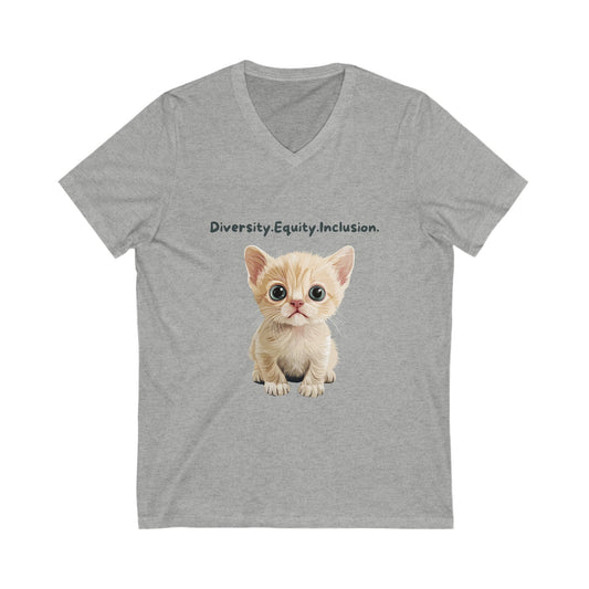 Diversity Equity Inclusion Cat V-Neck | Cute DEI Kitten T-Shirt | Social Justice Pet Tee
