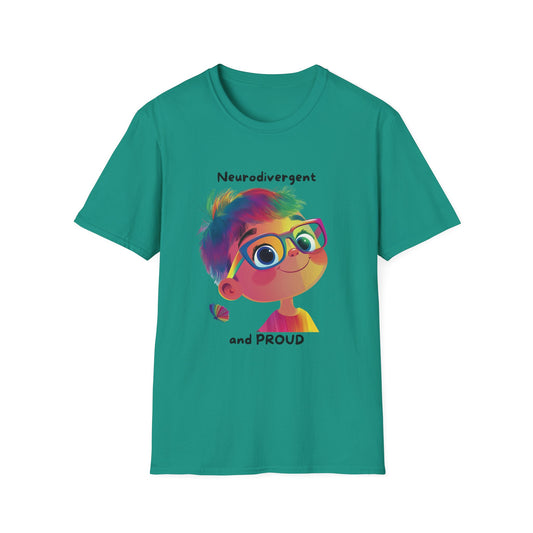 Neurodivergent and Proud Rainbow Character T-Shirt | Cute Neurodiversity Pride Tee