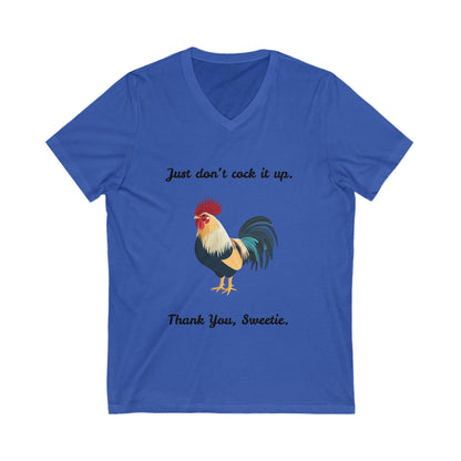 Funny Rooster V-Neck T-Shirt | Sassy Farm Animal Humor | Unisex Heather Tee