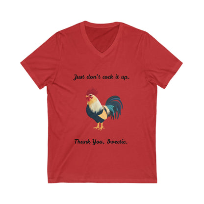 Funny Rooster V-Neck T-Shirt | Sassy Farm Animal Humor | Unisex Heather Tee
