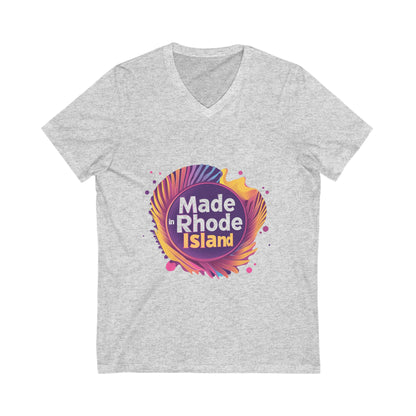 Made in Rhode Island V-Neck T-Shirt | Retro State Pride | Unisex Modern Local Design