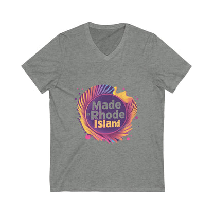 Made in Rhode Island V-Neck T-Shirt | Retro State Pride | Unisex Modern Local Design
