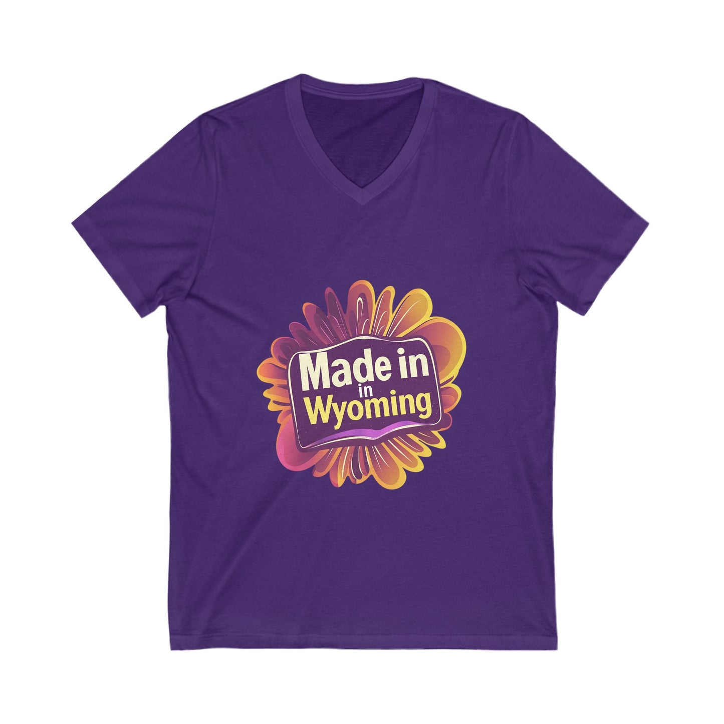 Made in Wyoming V-Neck T-Shirt | State Pride Sunset Design | Unisex Local Love Tee