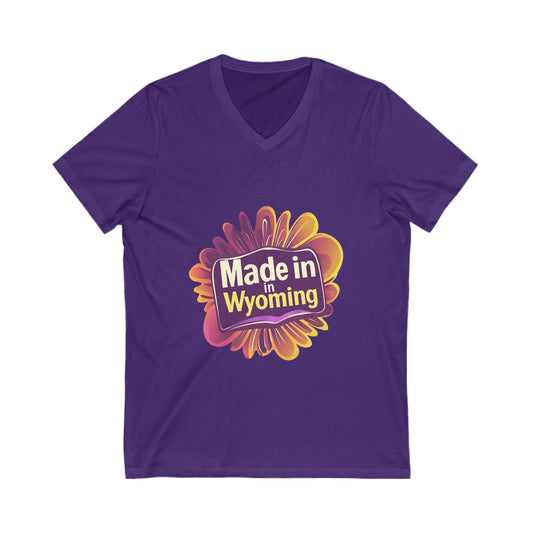 Made in Wyoming V-Neck T-Shirt | State Pride Sunset Design | Unisex Local Love Tee