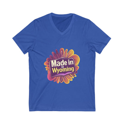 Made in Wyoming V-Neck T-Shirt | State Pride Sunset Design | Unisex Local Love Tee