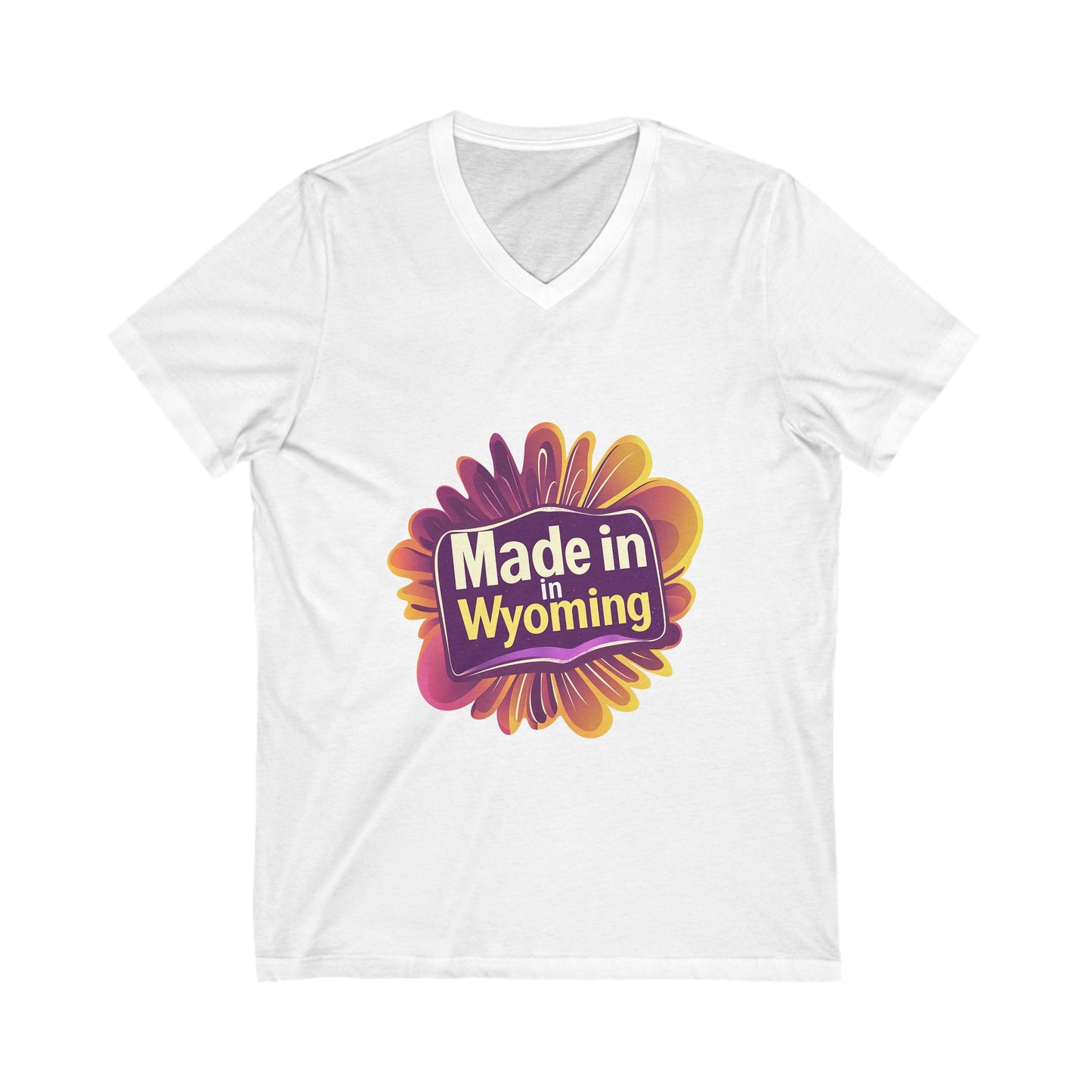 Made in Wyoming V-Neck T-Shirt | State Pride Sunset Design | Unisex Local Love Tee