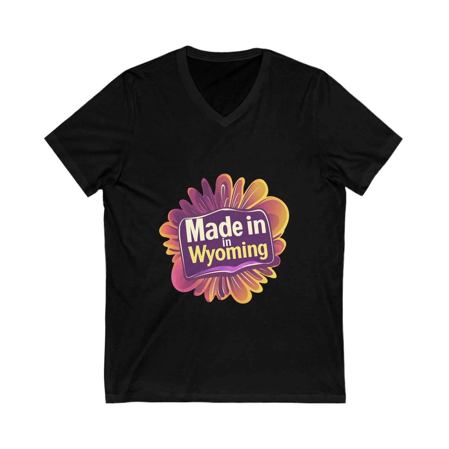 Made in Wyoming V-Neck T-Shirt | State Pride Sunset Design | Unisex Local Love Tee