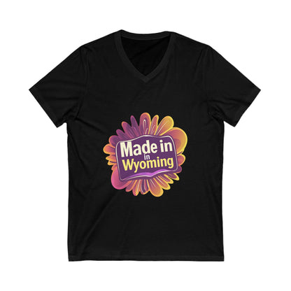 Made in Wyoming V-Neck T-Shirt | State Pride Sunset Design | Unisex Local Love Tee