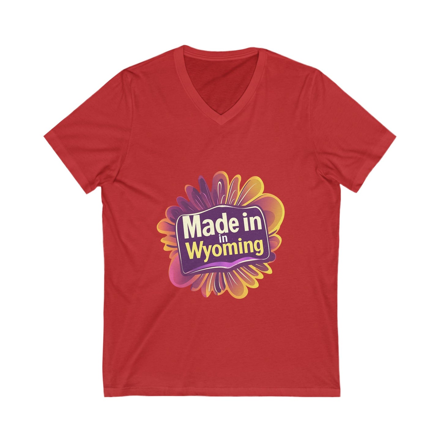 Made in Wyoming V-Neck T-Shirt | State Pride Sunset Design | Unisex Local Love Tee