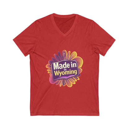Made in Wyoming V-Neck T-Shirt | State Pride Sunset Design | Unisex Local Love Tee