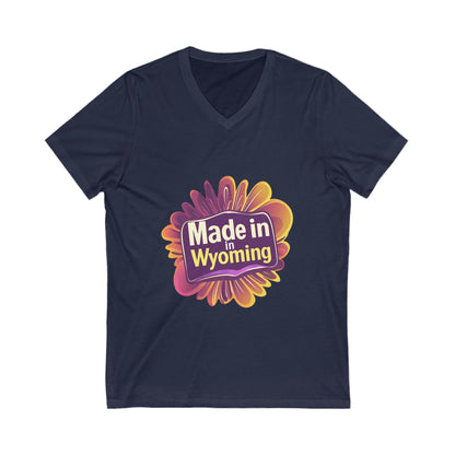 Made in Wyoming V-Neck T-Shirt | State Pride Sunset Design | Unisex Local Love Tee