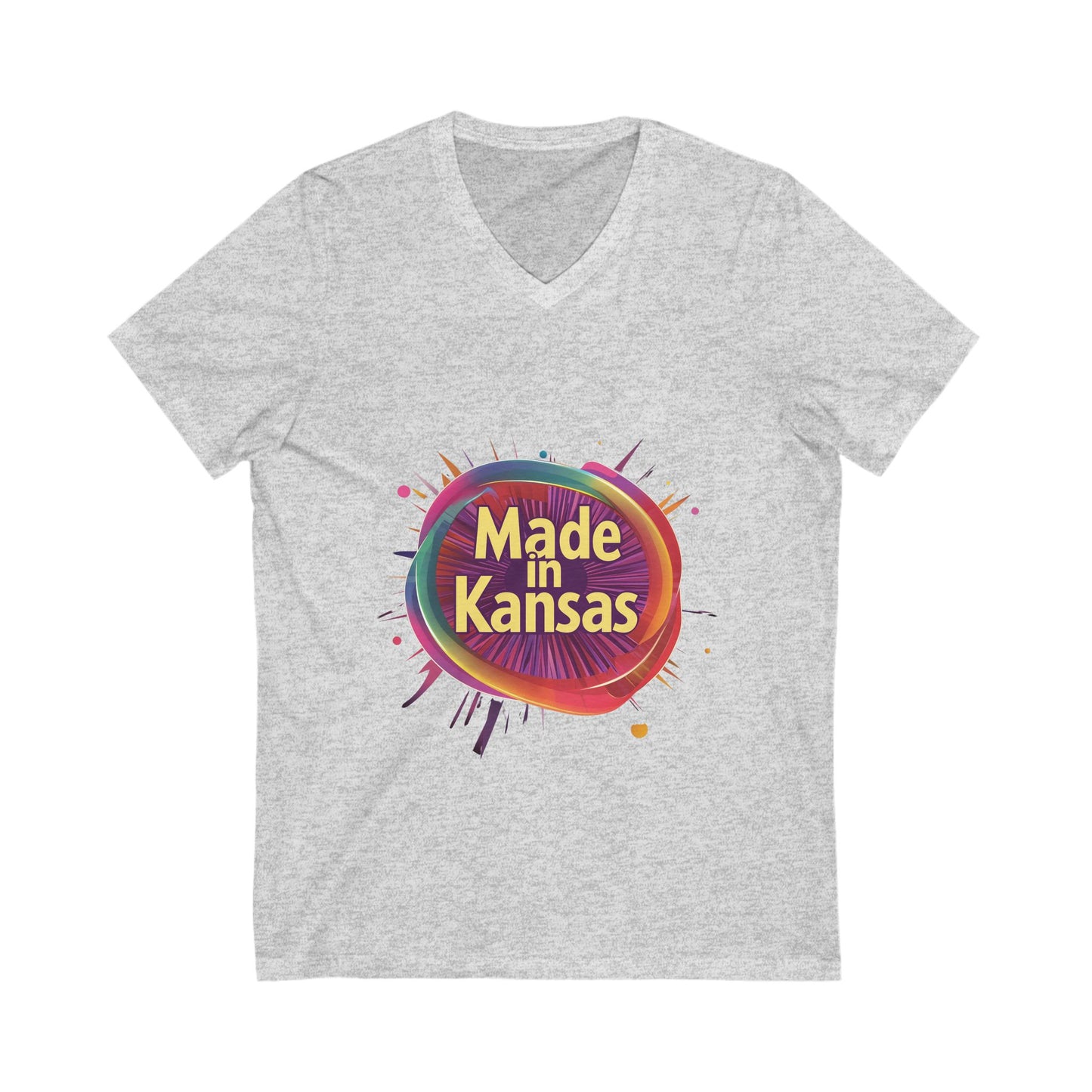 Made in Kansas Pride V-Neck T-Shirt | Retro Rainbow Circle Design | State Pride Tee