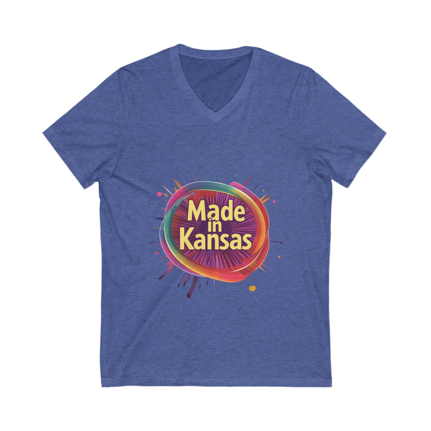 Made in Kansas Pride V-Neck T-Shirt | Retro Rainbow Circle Design | State Pride Tee