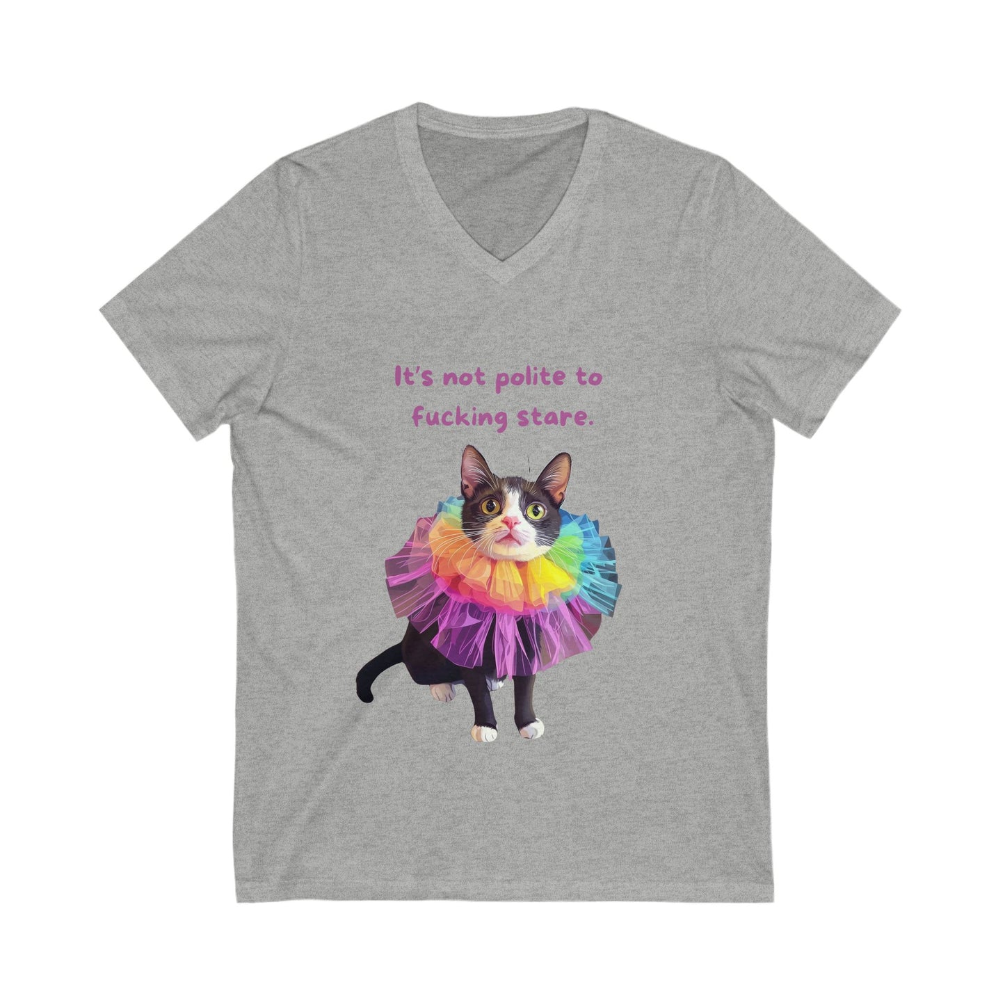 Rainbow Tutu Cat V-Neck Tee | Sassy Pet Humor | Pride Cat T-Shirt