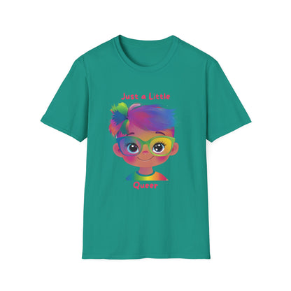 Just a Little Queer Rainbow Pride T-Shirt | Cute Character Unisex Tee