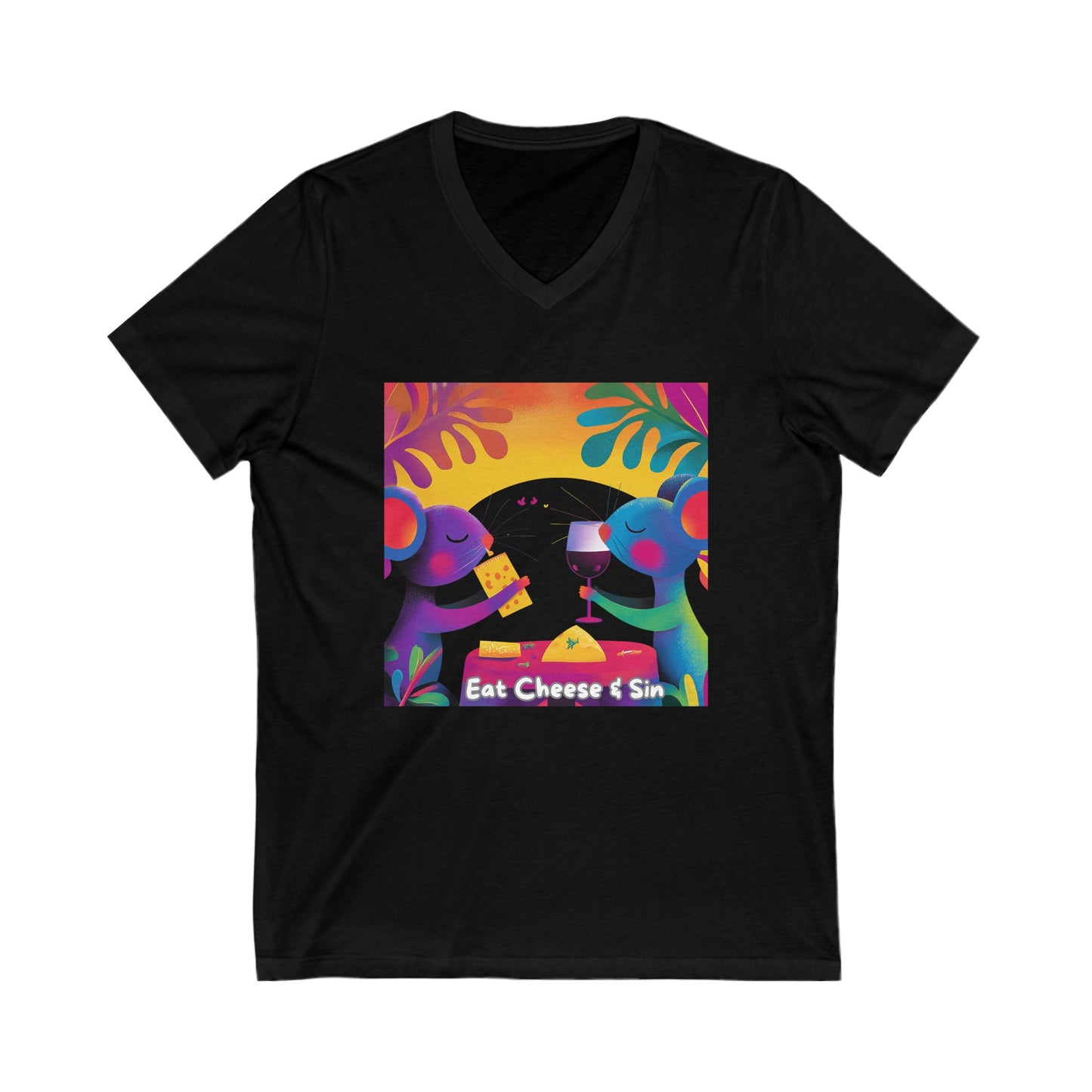 Eat Cheese & Sin V-Neck Tee | Cute Activism Purple Unisex T-Shirt