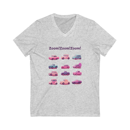 Retro Cars V-Neck T-Shirt | Cute Vintage Vehicle Grid | Kawaii Auto Unisex Tee