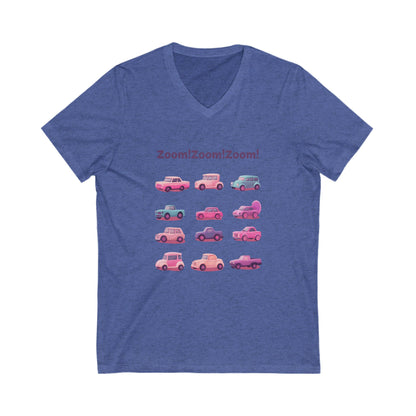 Retro Cars V-Neck T-Shirt | Cute Vintage Vehicle Grid | Kawaii Auto Unisex Tee