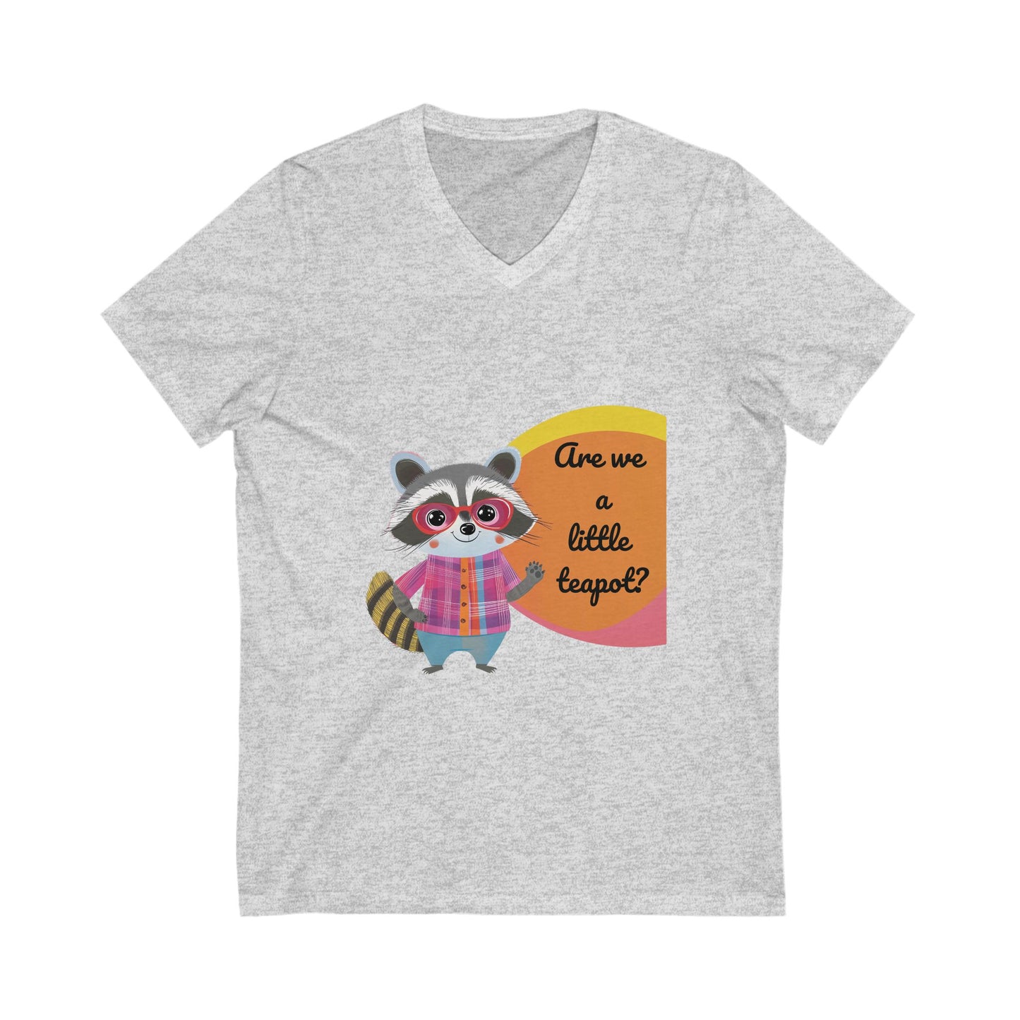 Kawaii Raccoon Teapot V-Neck | Cute Activist Unisex Tee | Progressive Statement Shirt