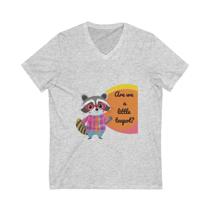 Kawaii Raccoon Teapot V-Neck | Cute Activist Unisex Tee | Progressive Statement Shirt